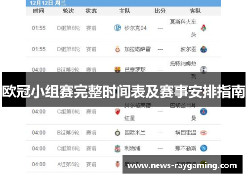 欧冠小组赛完整时间表及赛事安排指南